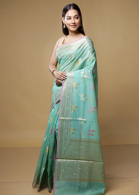 Green Kora Silk Saree With Blouse Piece