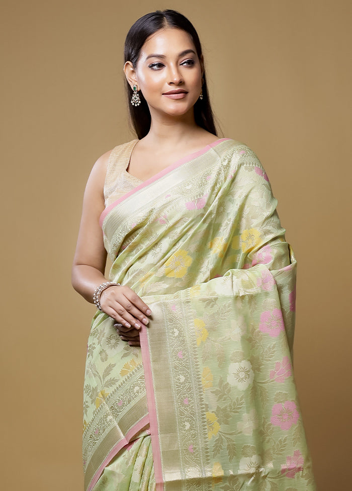 Green Kora Silk Saree With Blouse Piece