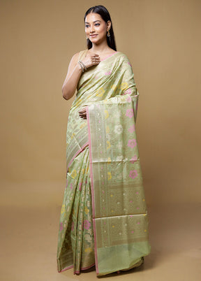 Green Kora Silk Saree With Blouse Piece