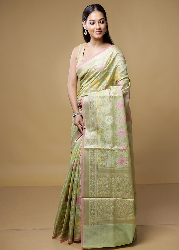 Green Kora Silk Saree With Blouse Piece