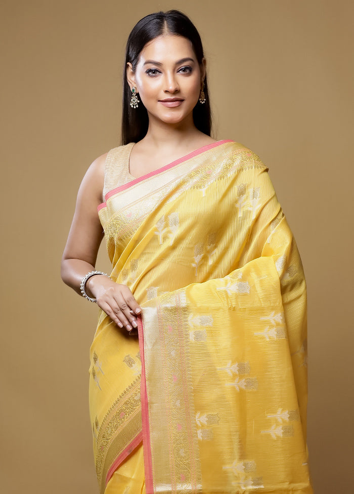 Yellow Kora Silk Saree With Blouse Piece