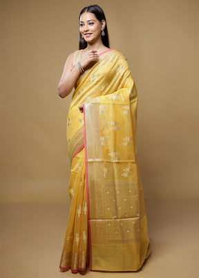 Yellow Kora Silk Saree With Blouse Piece