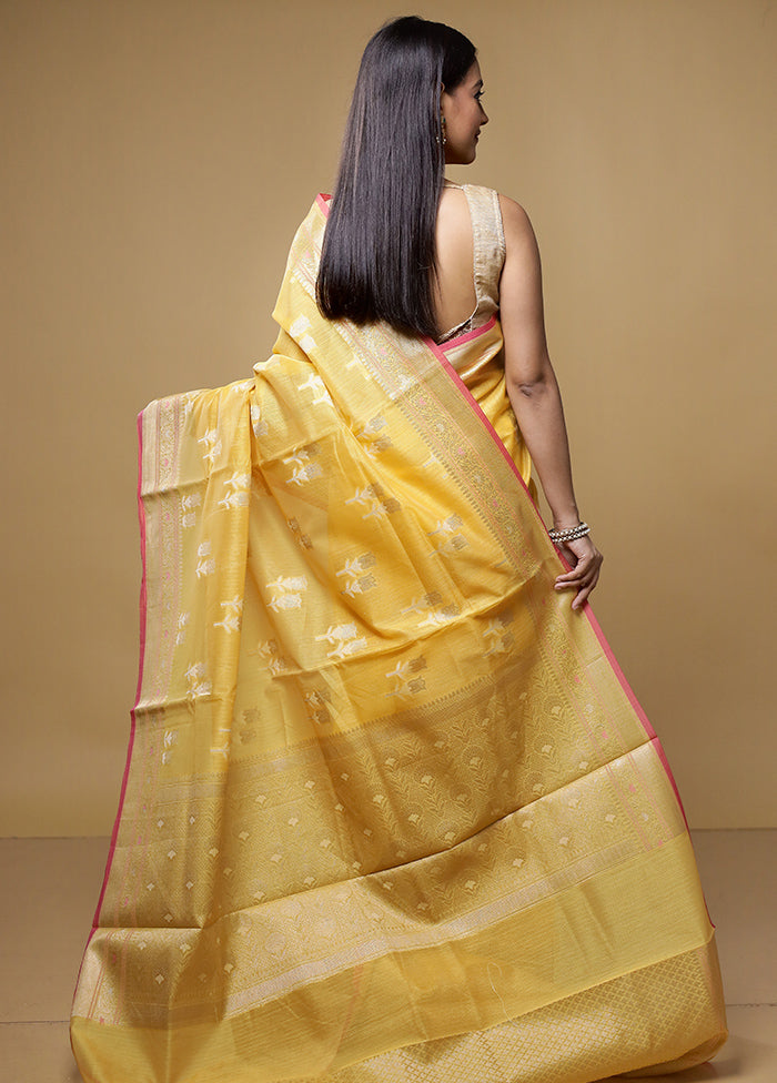 Yellow Kora Silk Saree With Blouse Piece