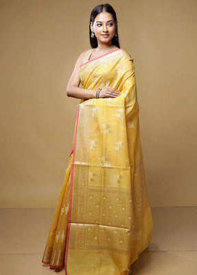 Yellow Kora Silk Saree With Blouse Piece