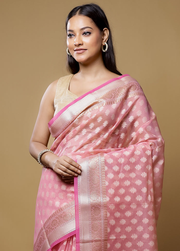 Pink Kora Silk Saree With Blouse Piece