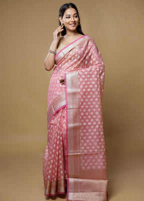 Pink Kora Silk Saree With Blouse Piece