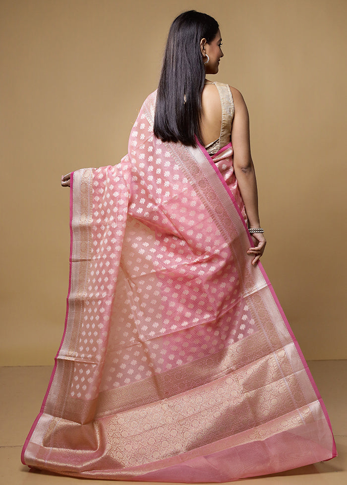 Pink Kora Silk Saree With Blouse Piece