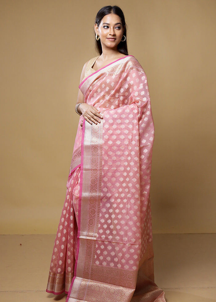 Pink Kora Silk Saree With Blouse Piece