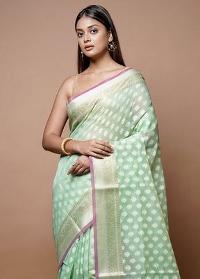 Green Kora Silk Saree With Blouse Piece