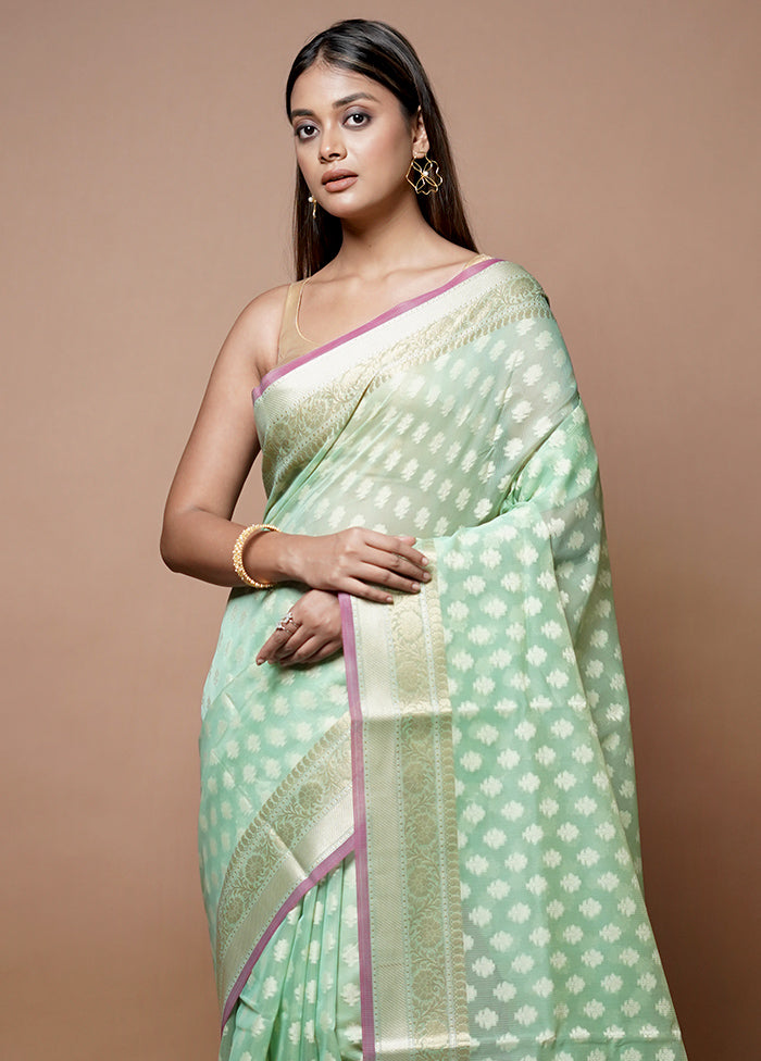 Green Kora Silk Saree With Blouse Piece