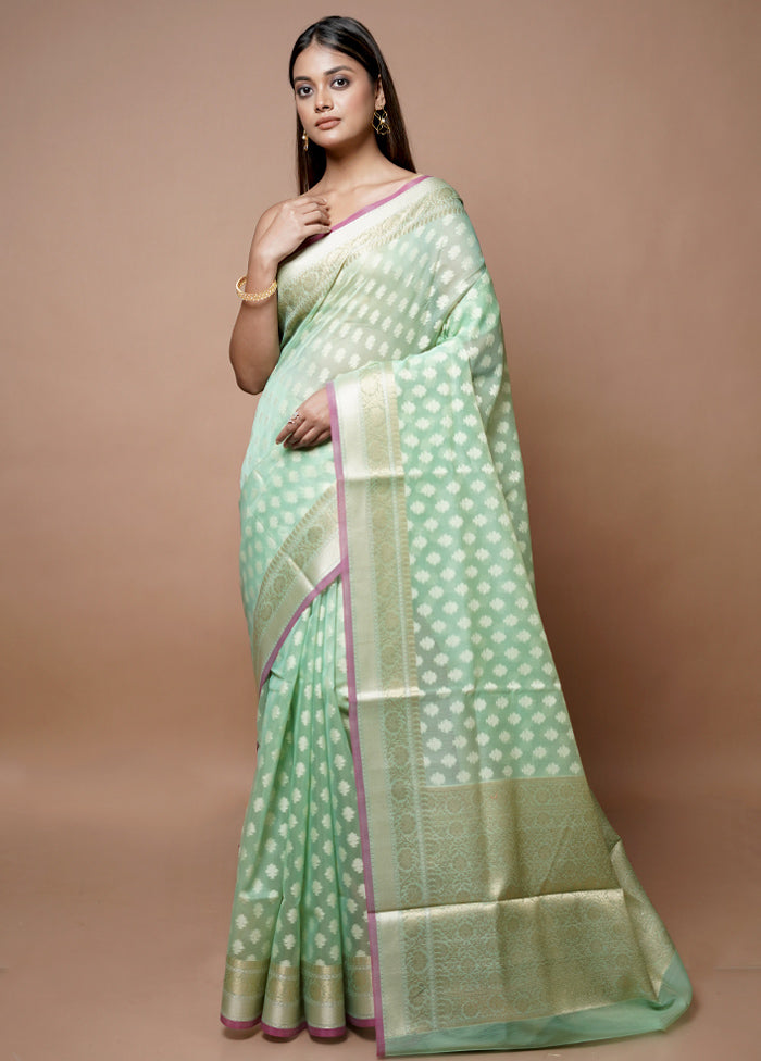 Green Kora Silk Saree With Blouse Piece