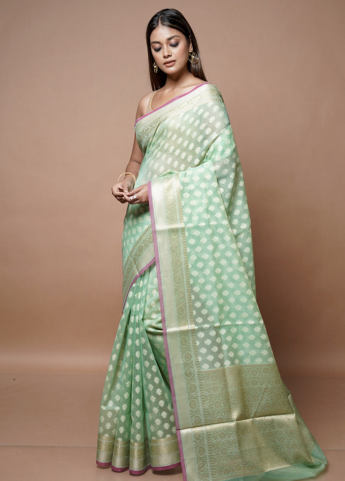 Green Kora Silk Saree With Blouse Piece