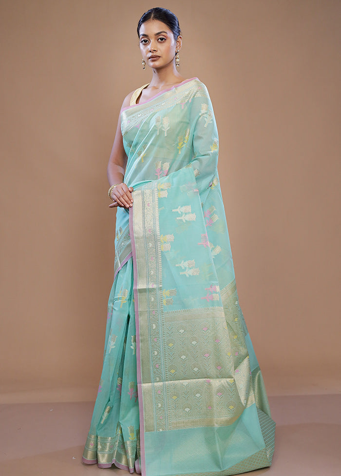 Green Kora Silk Saree With Blouse Piece - Indian Silk House Agencies