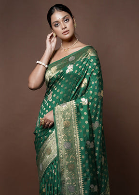 Green Dupion Silk Saree With Blouse Piece