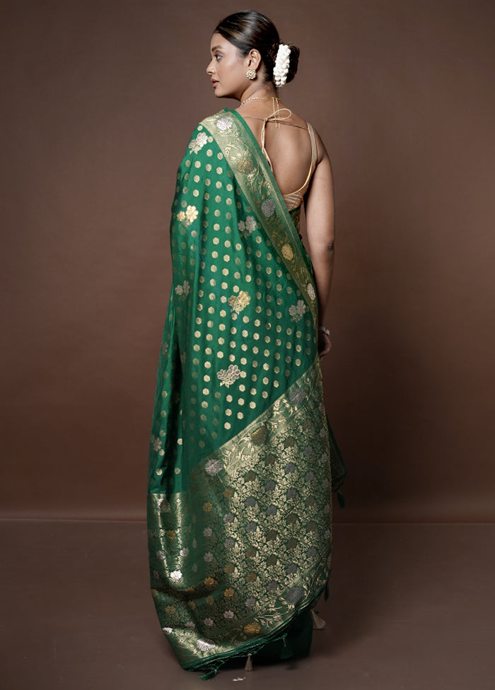 Green Dupion Silk Saree With Blouse Piece