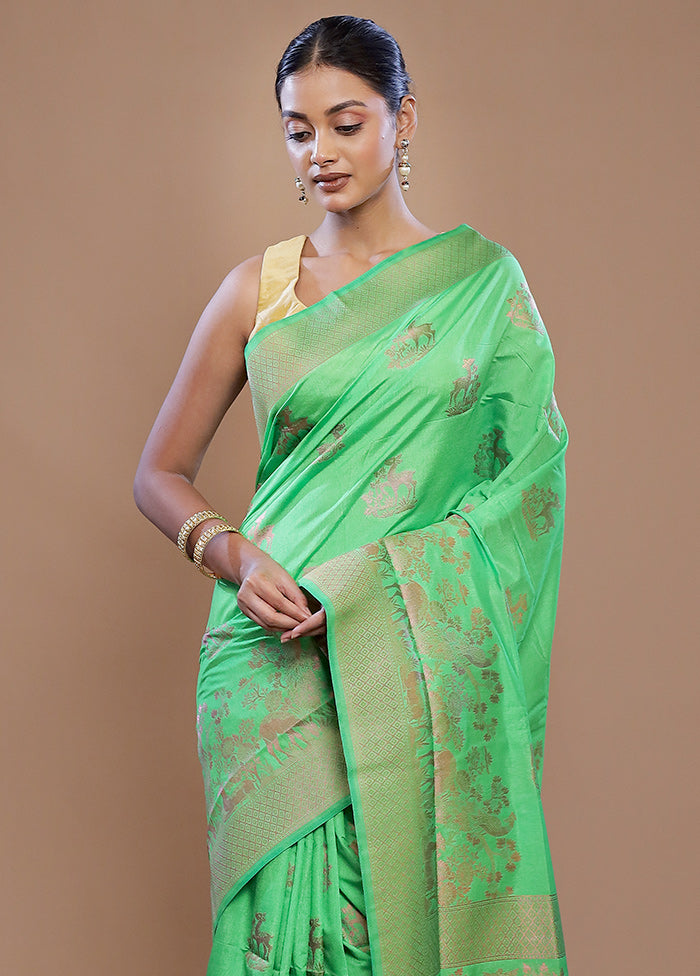 Green Dupion Silk Saree With Blouse Piece - Indian Silk House Agencies