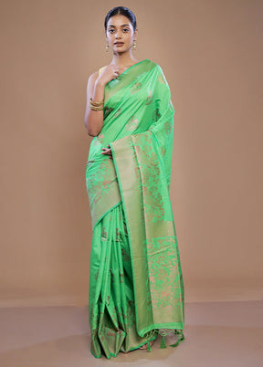 Green Dupion Silk Saree With Blouse Piece - Indian Silk House Agencies