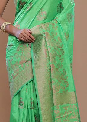 Green Dupion Silk Saree With Blouse Piece - Indian Silk House Agencies