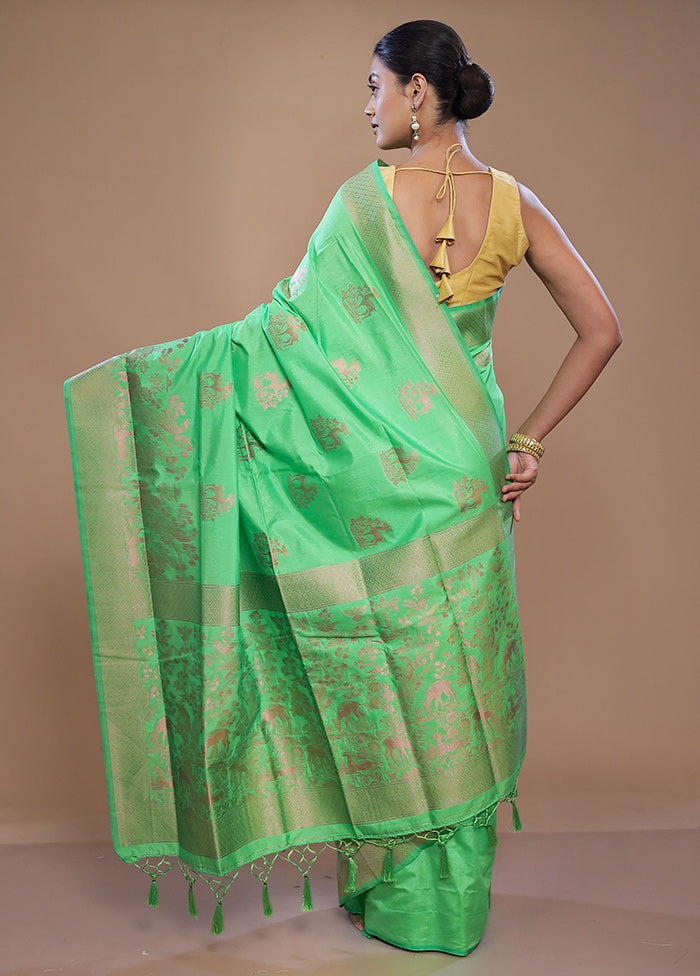 Green Dupion Silk Saree With Blouse Piece - Indian Silk House Agencies