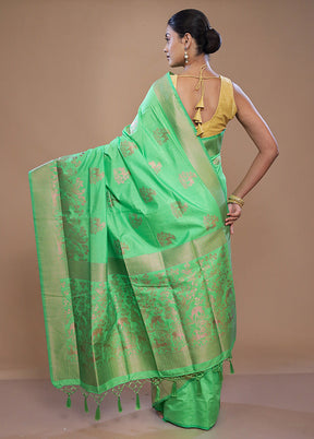 Green Dupion Silk Saree With Blouse Piece - Indian Silk House Agencies