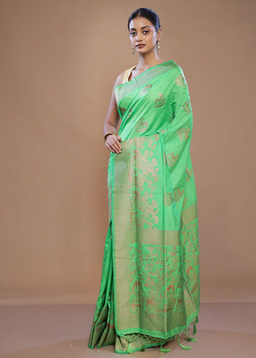 Green Dupion Silk Saree With Blouse Piece - Indian Silk House Agencies