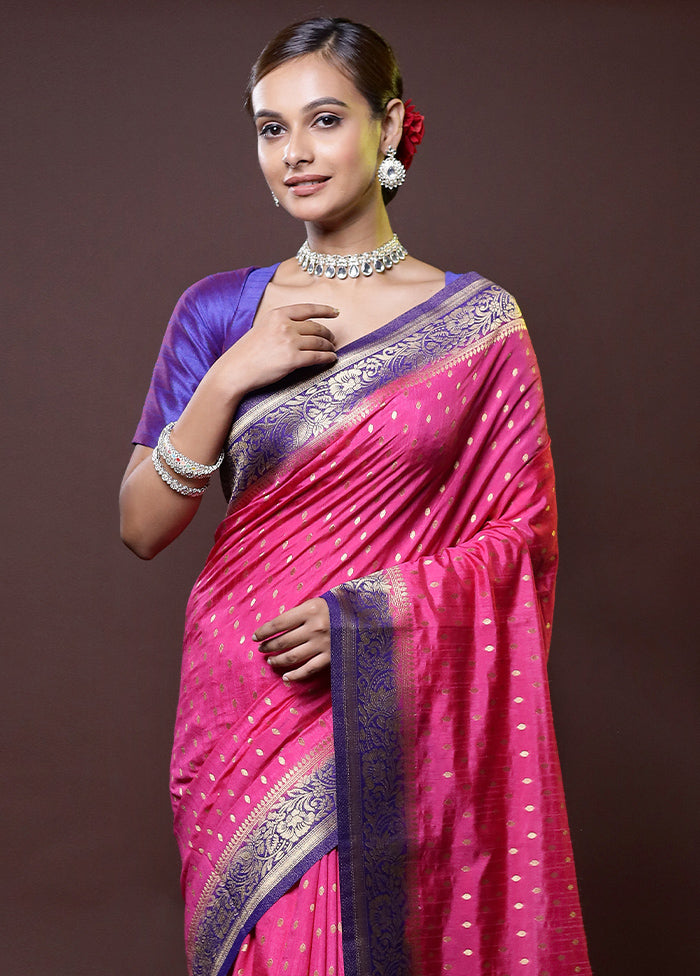 Pink Dupion Silk Saree With Blouse Piece