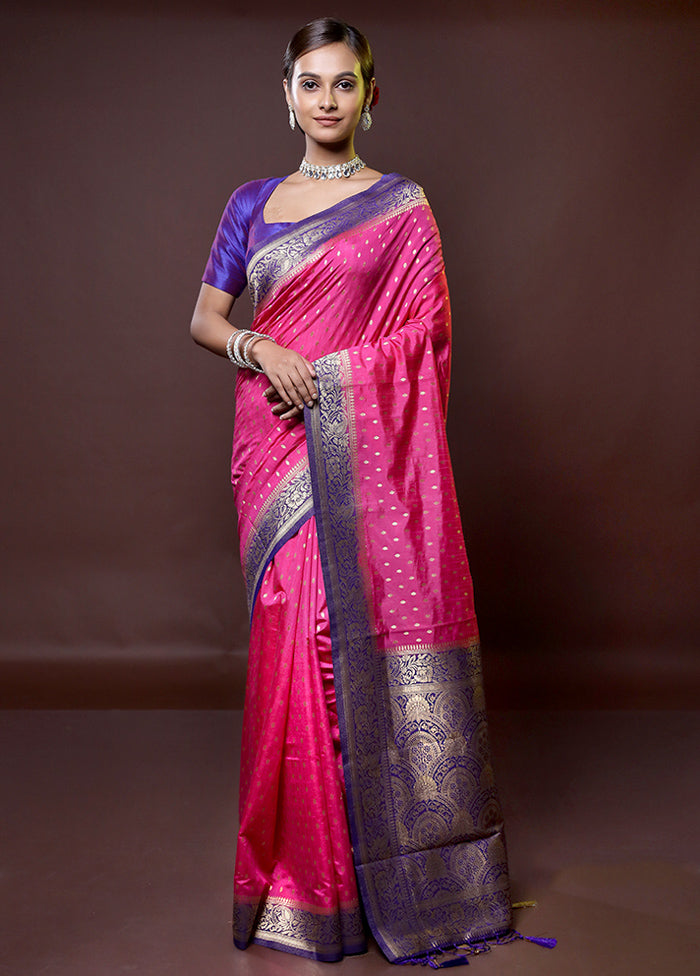 Pink Dupion Silk Saree With Blouse Piece