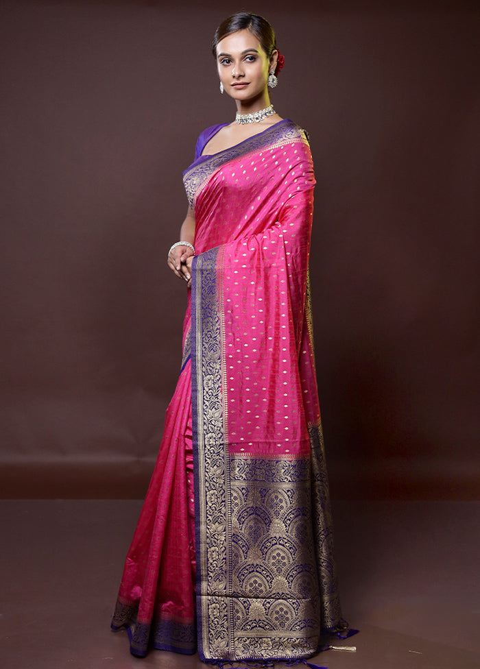 Pink Dupion Silk Saree With Blouse Piece