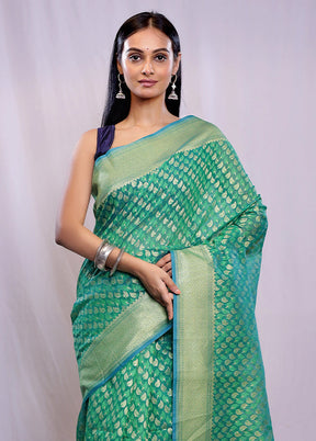 Green Kora Silk Saree With Blouse Piece - Indian Silk House Agencies