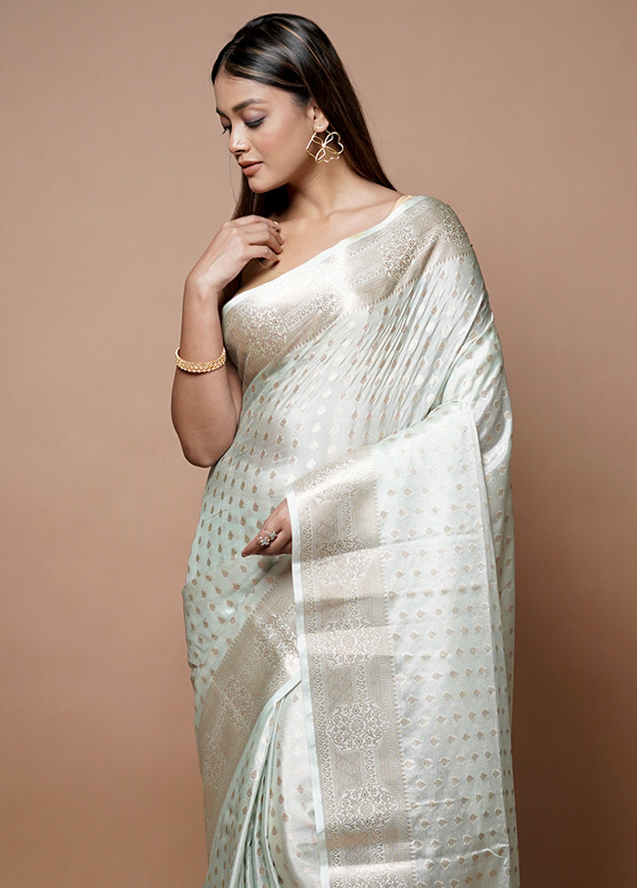 White Kora Silk Saree With Blouse Piece