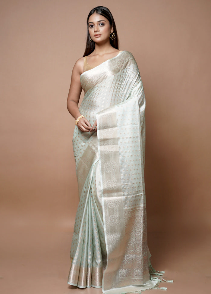 White Kora Silk Saree With Blouse Piece