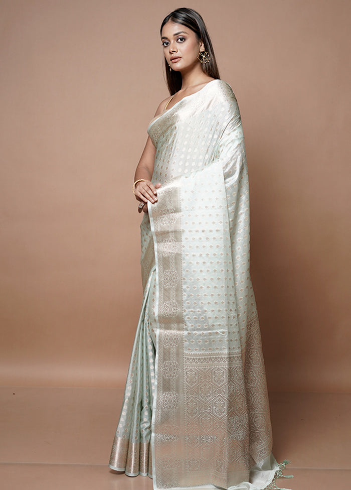 White Kora Silk Saree With Blouse Piece