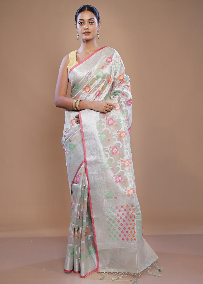 Grey Tissue Silk Saree With Blouse Piece - Indian Silk House Agencies