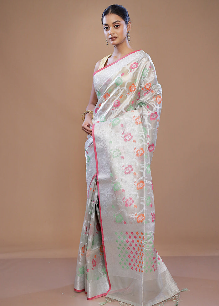 Grey Tissue Silk Saree With Blouse Piece - Indian Silk House Agencies