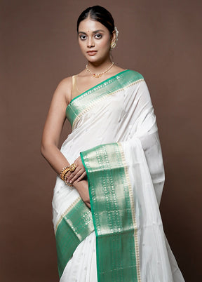 White Dupion Silk Saree With Blouse Piece