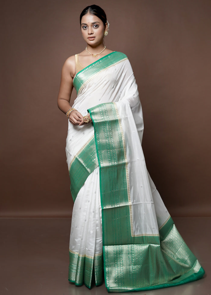 White Dupion Silk Saree With Blouse Piece