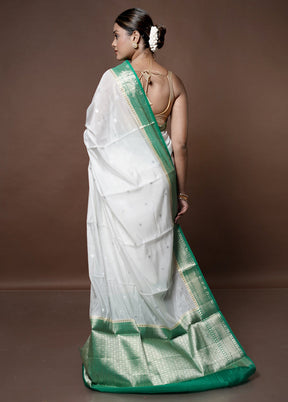 White Dupion Silk Saree With Blouse Piece