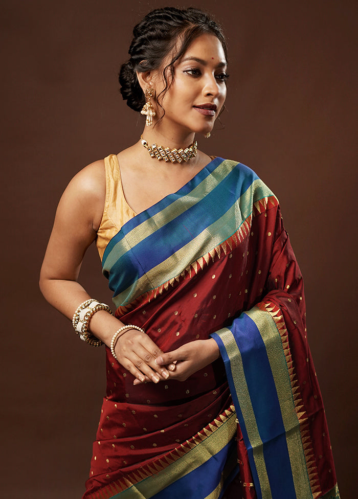 Maroon Kanjivaram Silk Saree With Blouse Piece - Indian Silk House Agencies