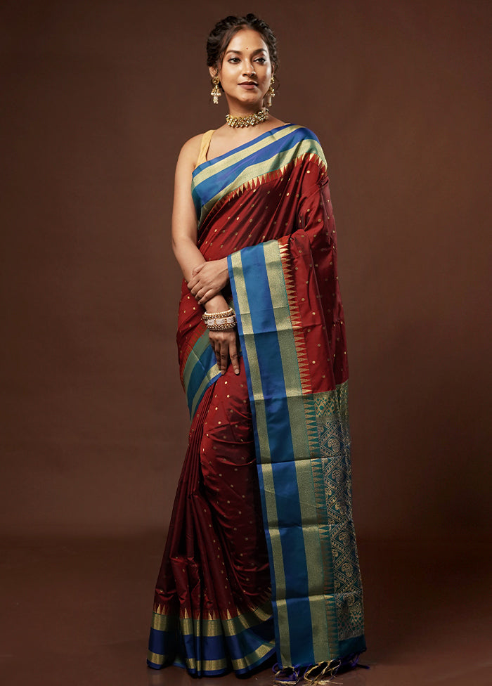 Maroon Kanjivaram Silk Saree With Blouse Piece - Indian Silk House Agencies