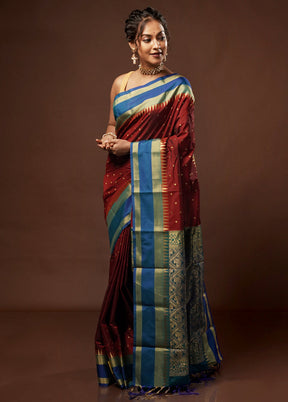 Maroon Kanjivaram Silk Saree With Blouse Piece - Indian Silk House Agencies