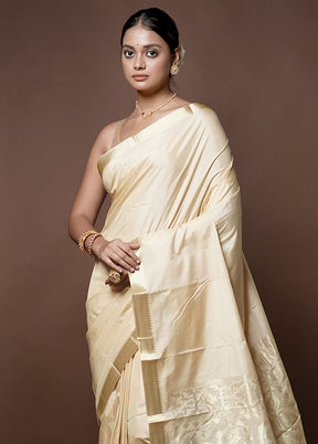 Cream Kanjivaram Silk Saree With Blouse Piece