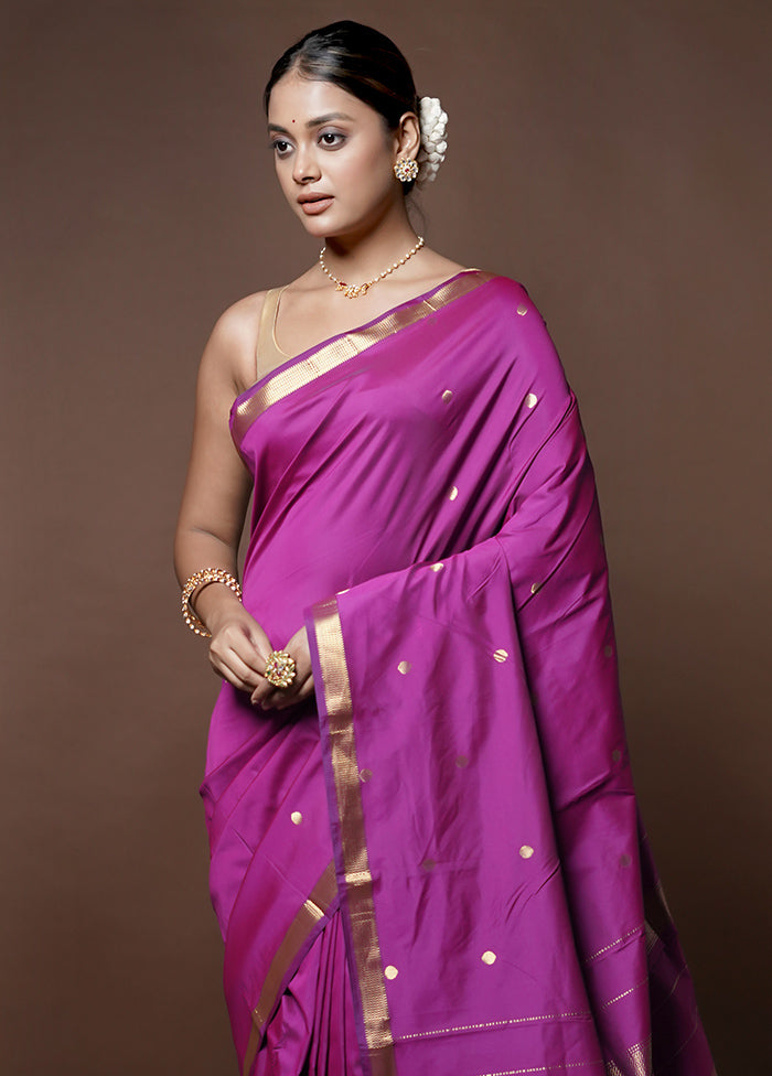 Purple Kanjivaram Silk Saree With Blouse Piece