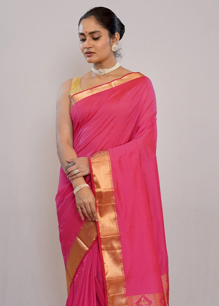 Pink Kanjivaram Silk Saree With Blouse Piece - Indian Silk House Agencies