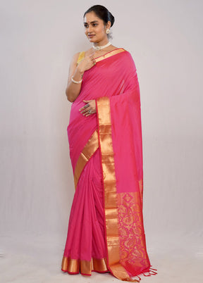 Pink Kanjivaram Silk Saree With Blouse Piece - Indian Silk House Agencies