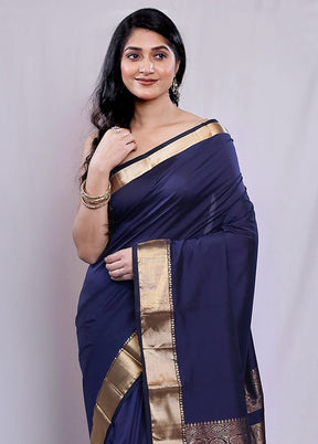 Blue Kanjivaram Silk Saree With Blouse Piece - Indian Silk House Agencies