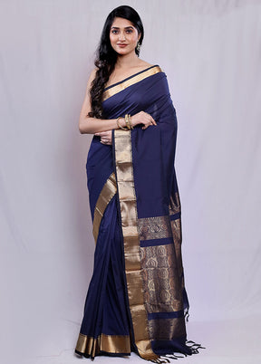 Blue Kanjivaram Silk Saree With Blouse Piece - Indian Silk House Agencies