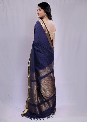 Blue Kanjivaram Silk Saree With Blouse Piece - Indian Silk House Agencies