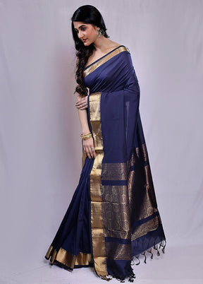 Blue Kanjivaram Silk Saree With Blouse Piece - Indian Silk House Agencies