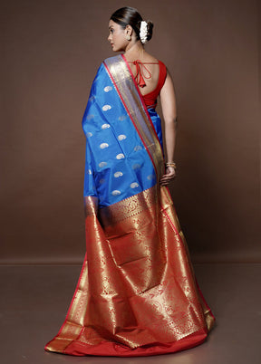 Blue Kanjivaram Silk Saree With Blouse Piece