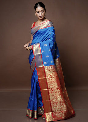 Blue Kanjivaram Silk Saree With Blouse Piece